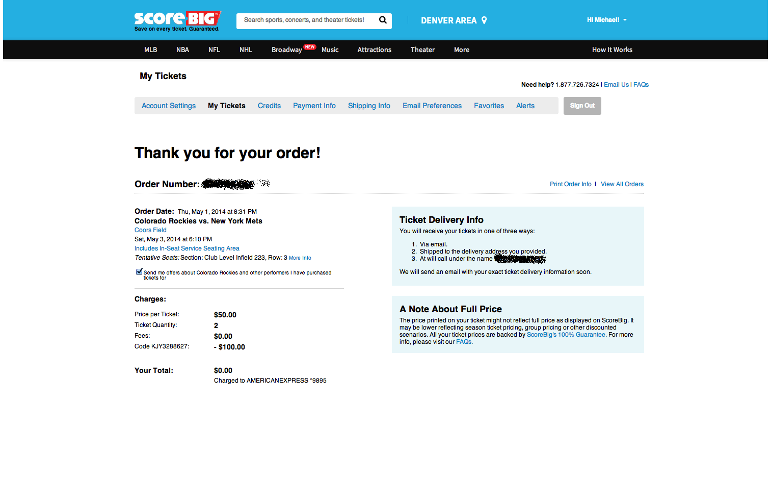 My review of buying tickets on ScoreBig.com! rockies My review of buying tickets on ScoreBig.com!